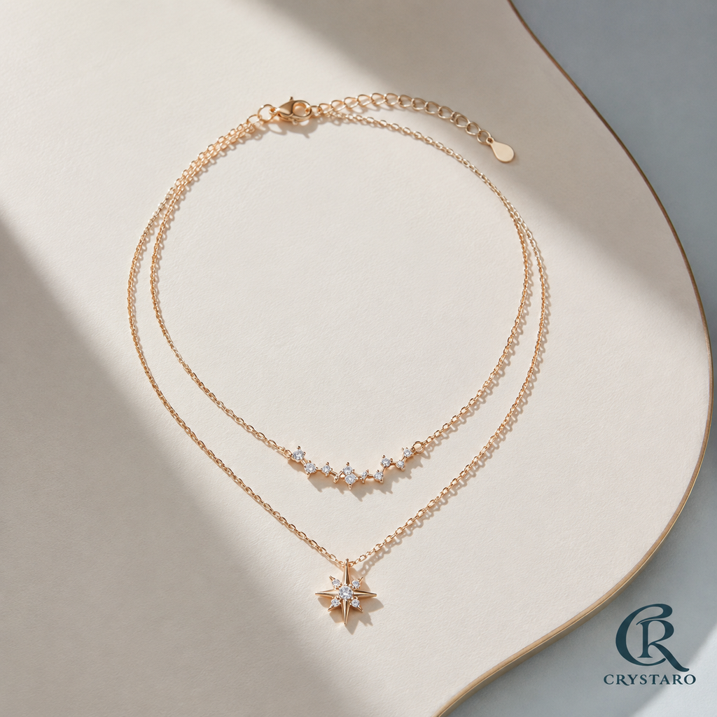 Layered Celestial Star Necklace — product hero — CRYSTARO