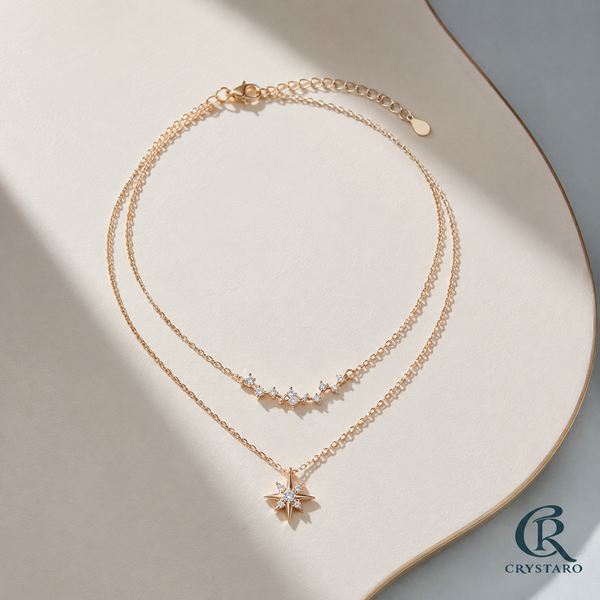 Layered Celestial Star Necklace — product hero — CRYSTARO