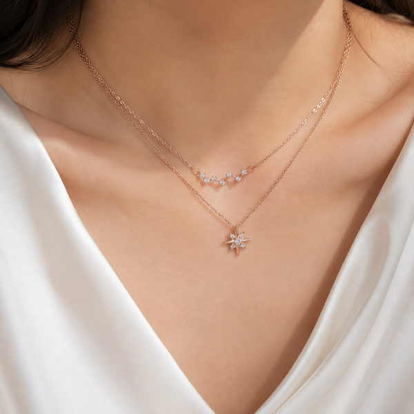 Layered Celestial Star Necklace — wearing view — CRYSTARO