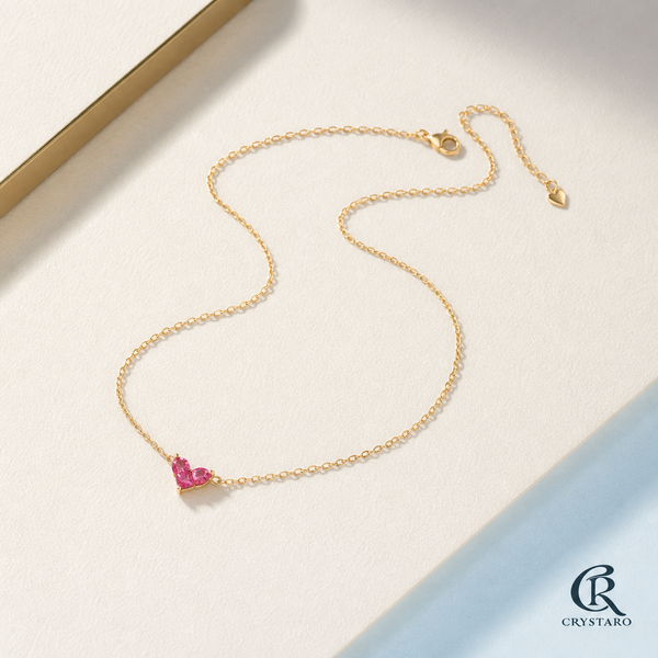Vintage Red Gemstone Heart Necklace — product hero — CRYSTARO