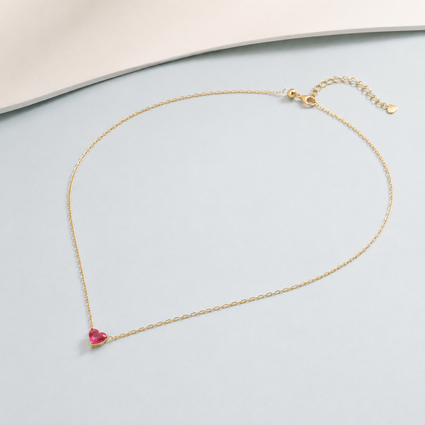 Vintage Red Gemstone Heart Necklace — angle and structure view — CRYSTARO