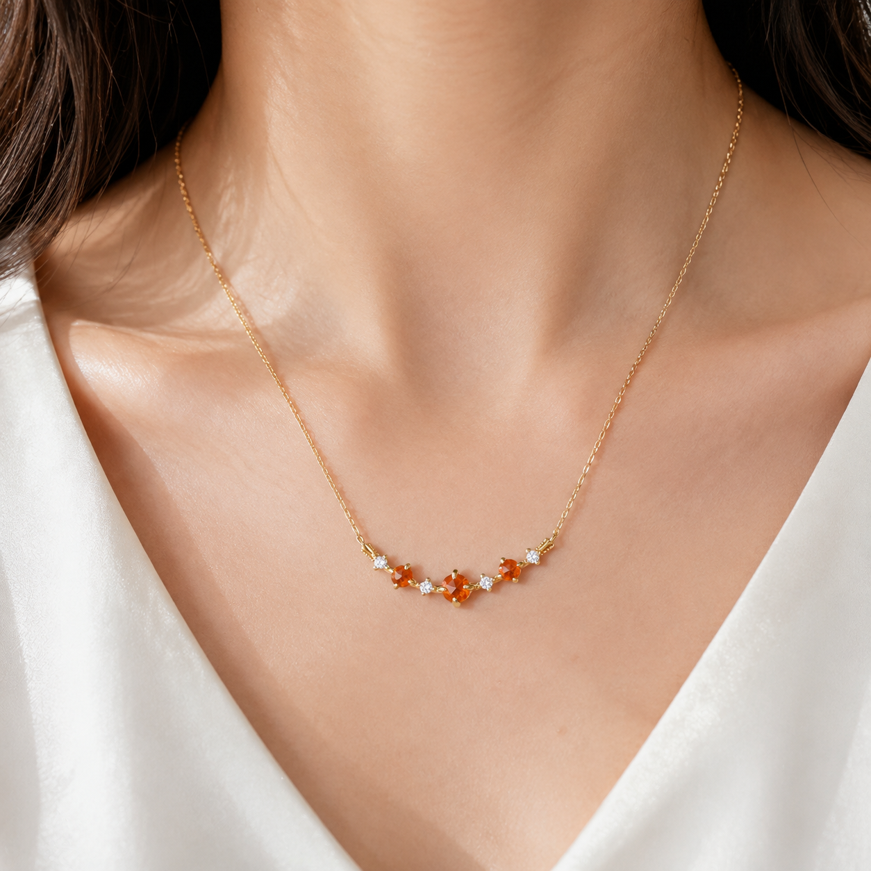Colorful Gemstone Station Necklace — wearing view — CRYSTARO