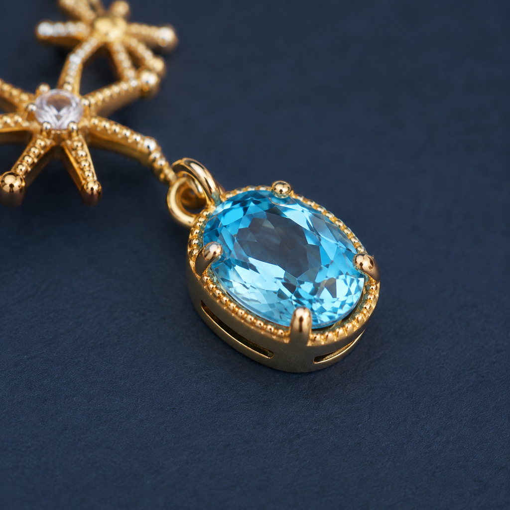 Blue Starburst Pendant Necklace — craftsmanship close-up — CRYSTARO