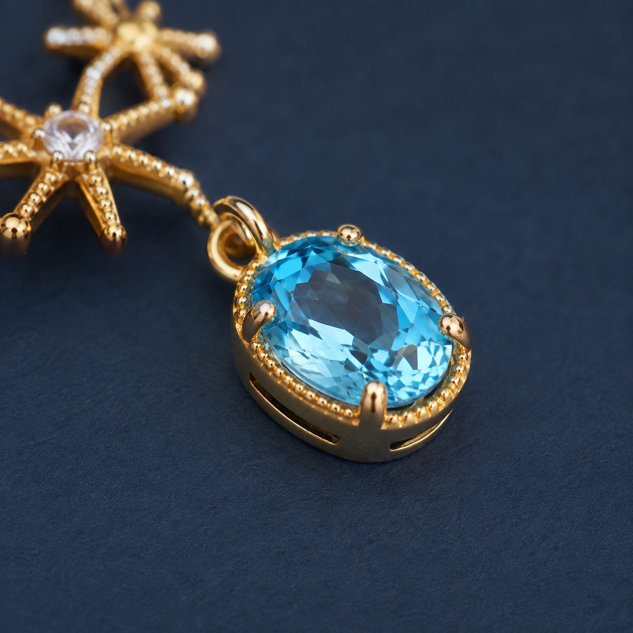 Blue Starburst Pendant Necklace — craftsmanship close-up — CRYSTARO