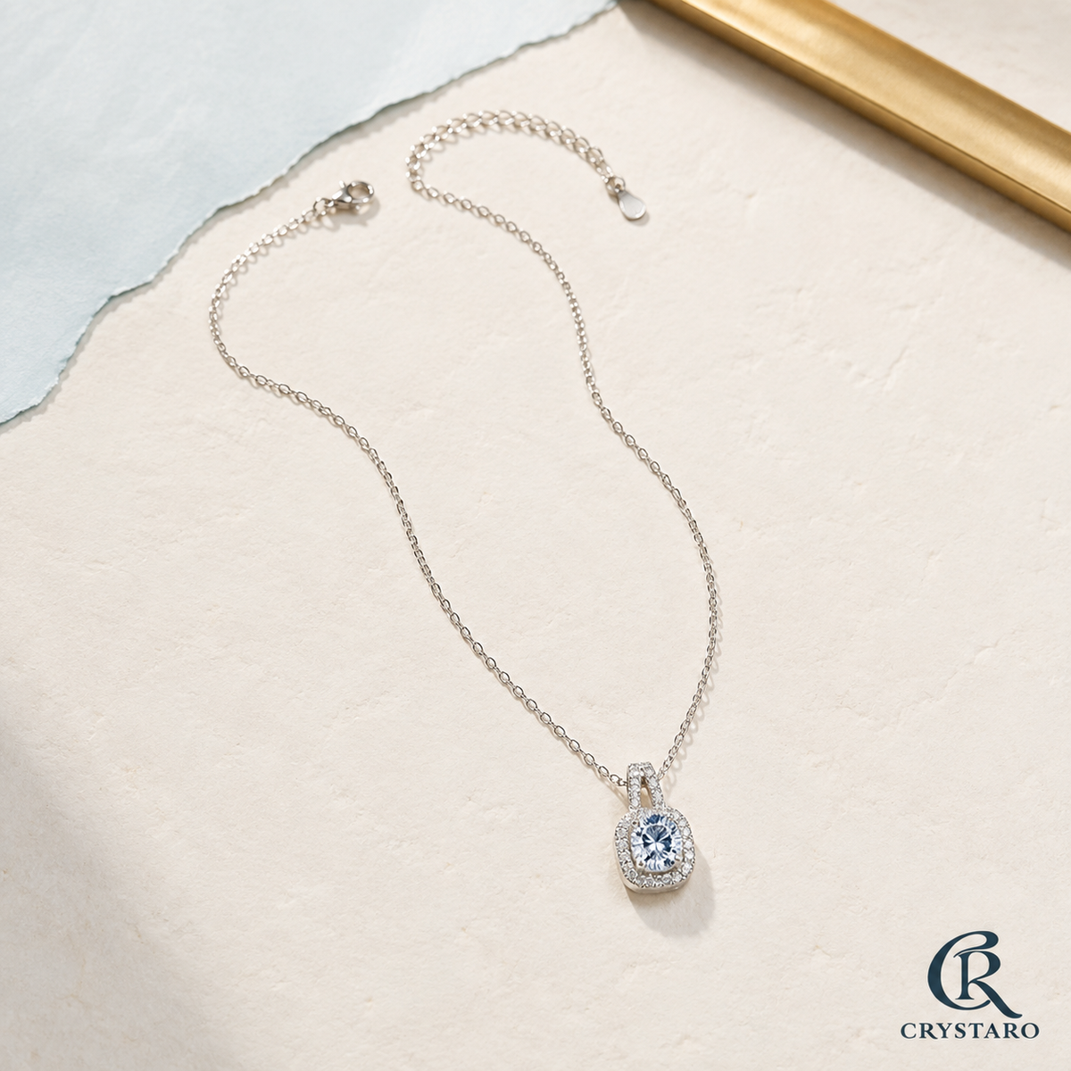 Blue Oval Bezel Pendant Necklace — product hero — CRYSTARO Main image