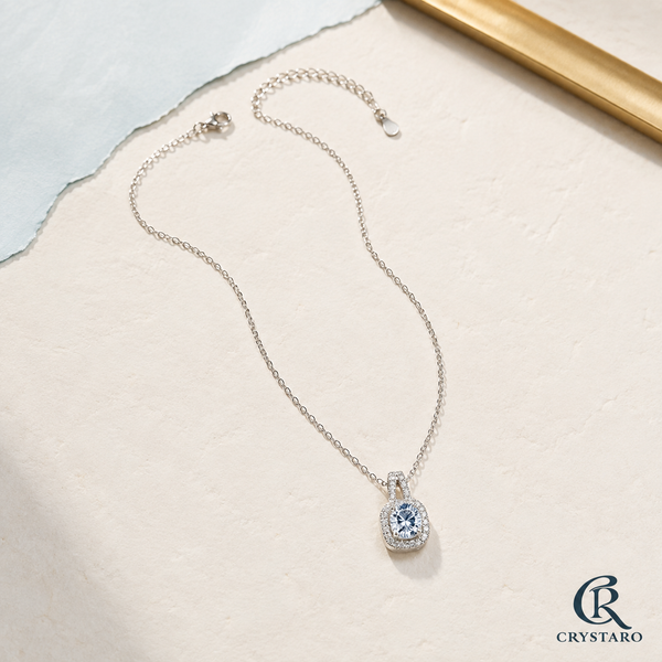 Blue Oval Bezel Pendant Necklace — product hero — CRYSTARO
