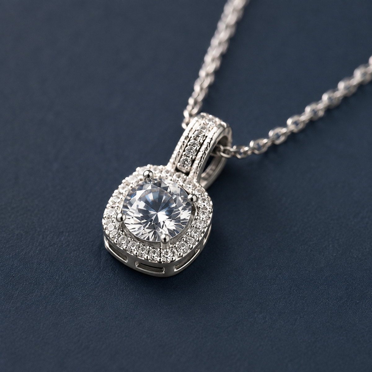 Blue Oval Bezel Pendant Necklace — craftsmanship close-up — CRYSTARO