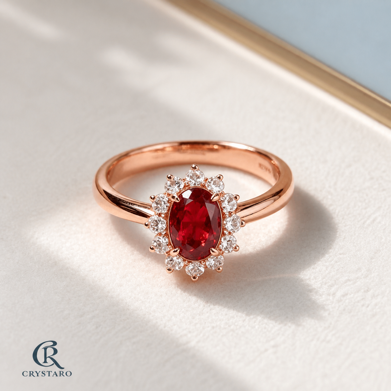 Red Oval Halo Statement Ring — product hero — CRYSTARO Main image