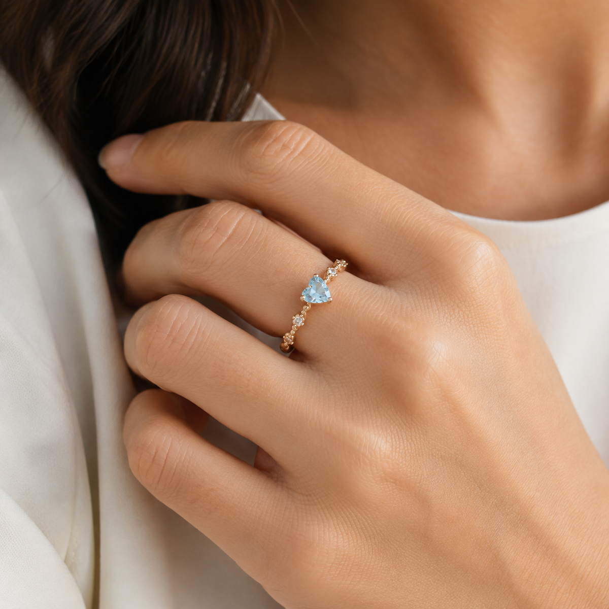 Blue Heart Gemstone Ring — wearing view — CRYSTARO