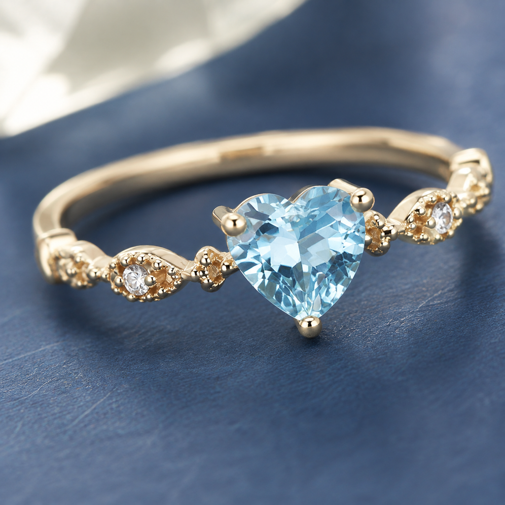 Blue Heart Gemstone Ring — craftsmanship close-up — CRYSTARO