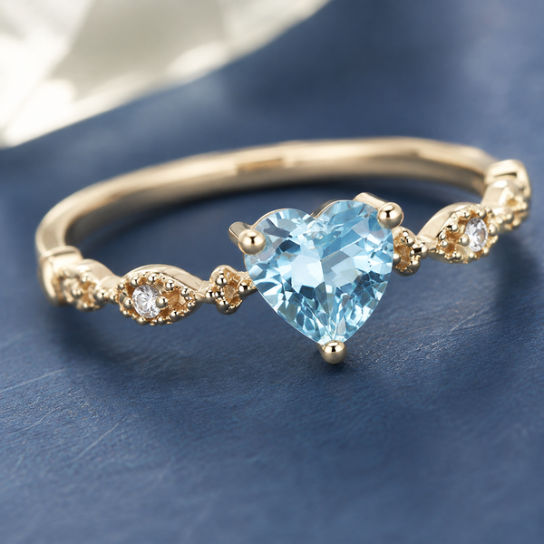 Blue Heart Gemstone Ring — craftsmanship close-up — CRYSTARO