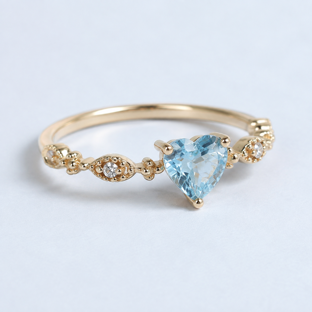 Blue Heart Gemstone Ring — angle and structure view — CRYSTARO