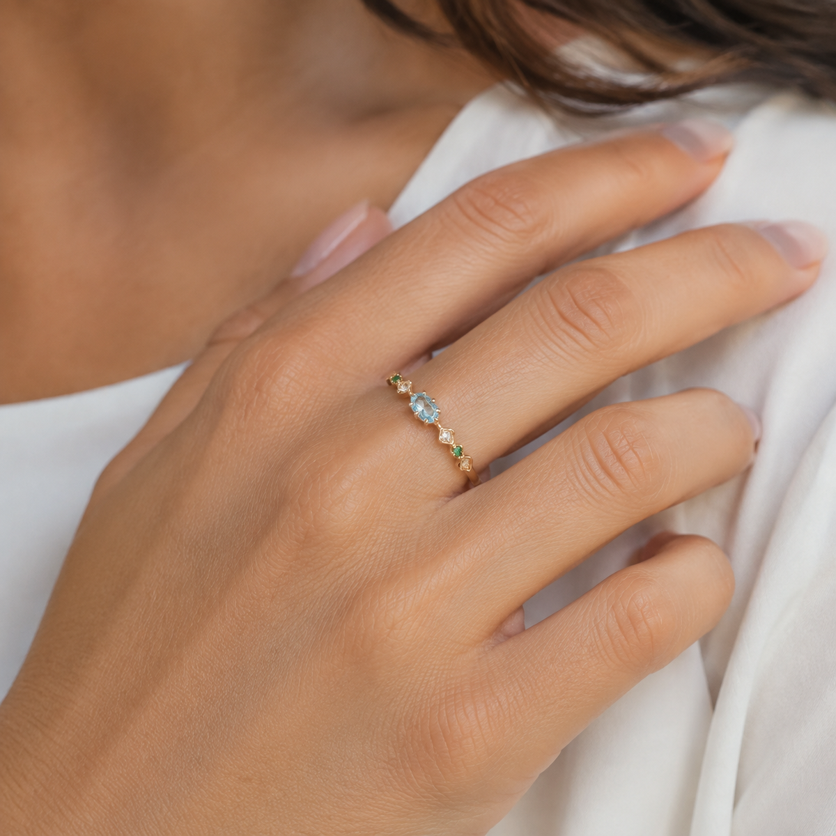 Multicolor Gemstone Stacking Ring — wearing view — CRYSTARO
