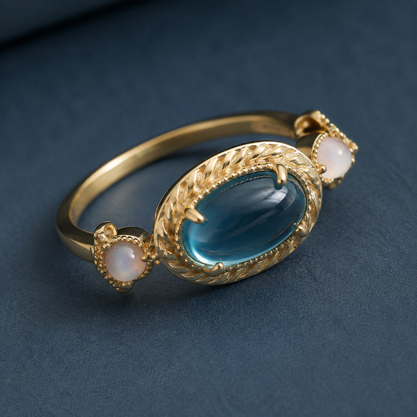 Celestial Planet Blue Gemstone Ring — craftsmanship close-up — CRYSTARO