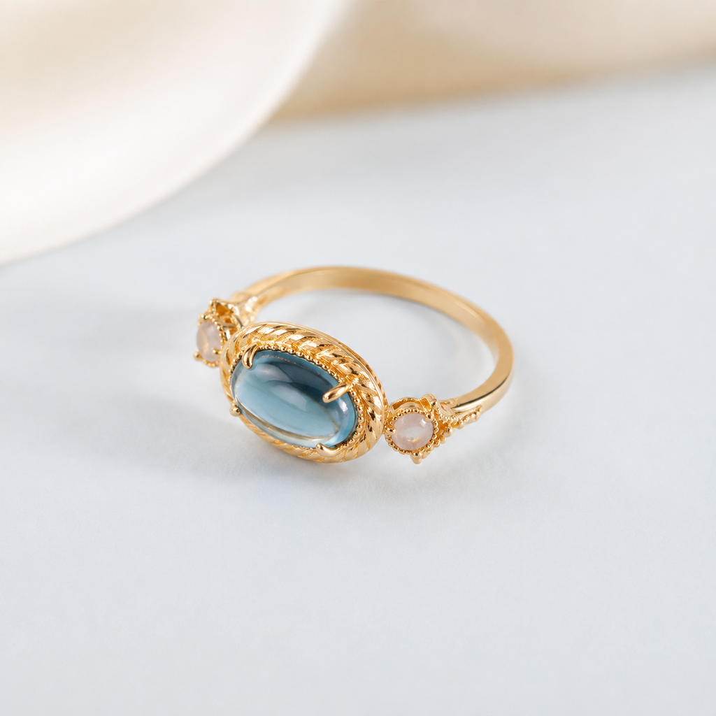 Celestial Planet Blue Gemstone Ring — angle and structure view — CRYSTARO