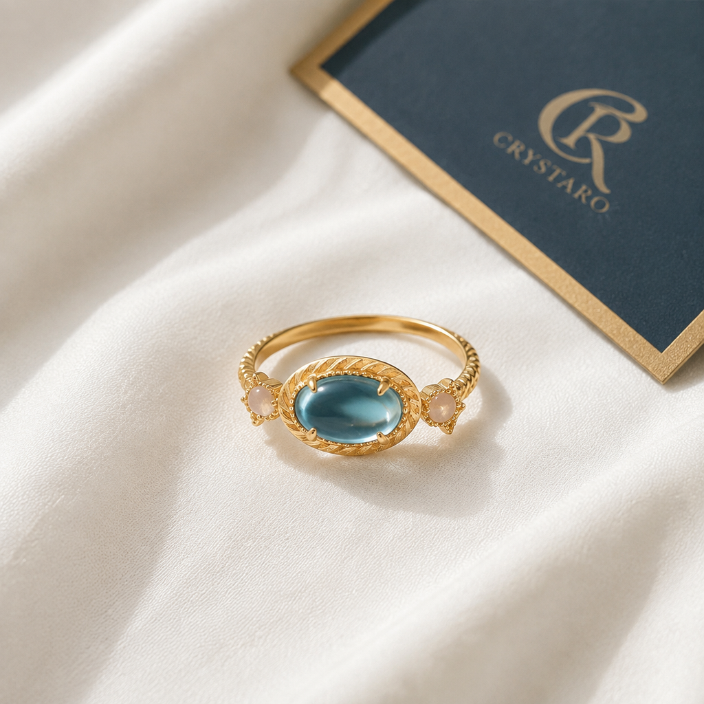 Celestial Planet Blue Gemstone Ring — styled product still life — CRYSTARO