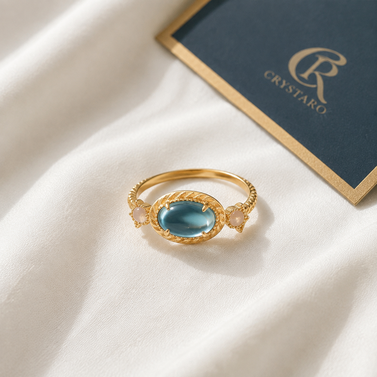 Celestial Planet Blue Gemstone Ring — styled product still life — CRYSTARO