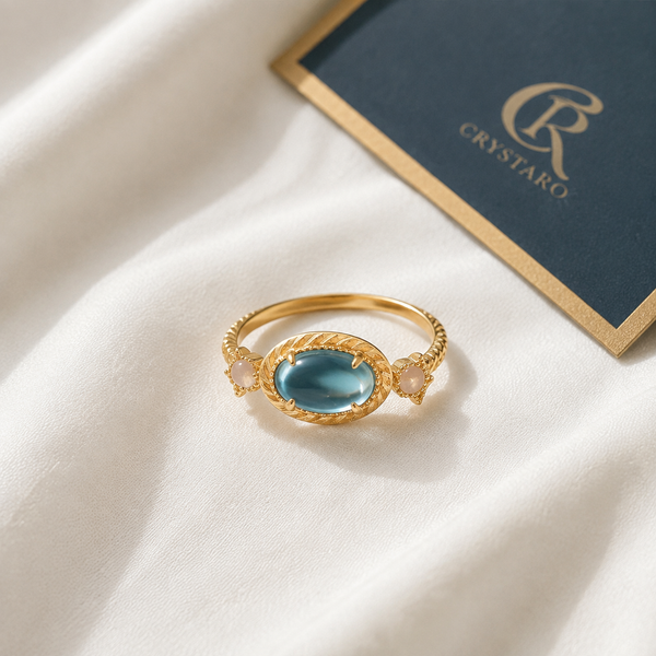 Celestial Planet Blue Gemstone Ring — styled product still life — CRYSTARO