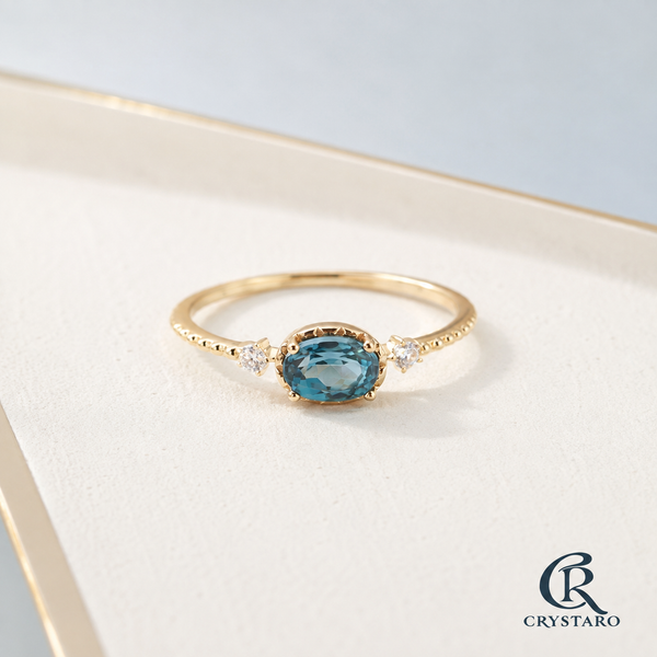 Minimalist Teal Oval Bezel Ring — product hero — CRYSTARO