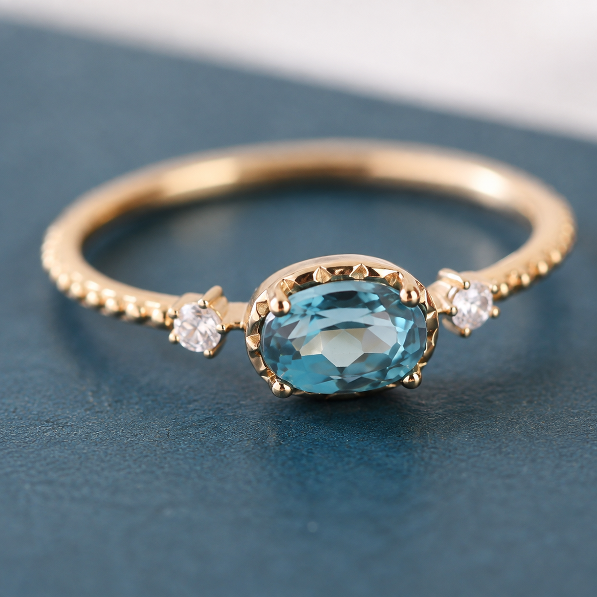 Minimalist Teal Oval Bezel Ring — craftsmanship close-up — CRYSTARO