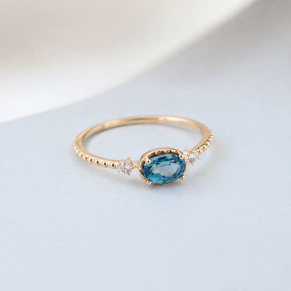Minimalist Teal Oval Bezel Ring — angle and structure view — CRYSTARO