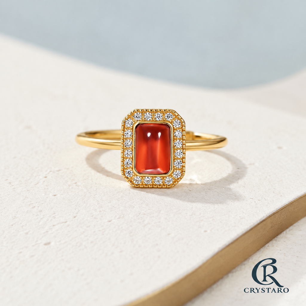 Square Red Gemstone Signet Ring — product hero — CRYSTARO