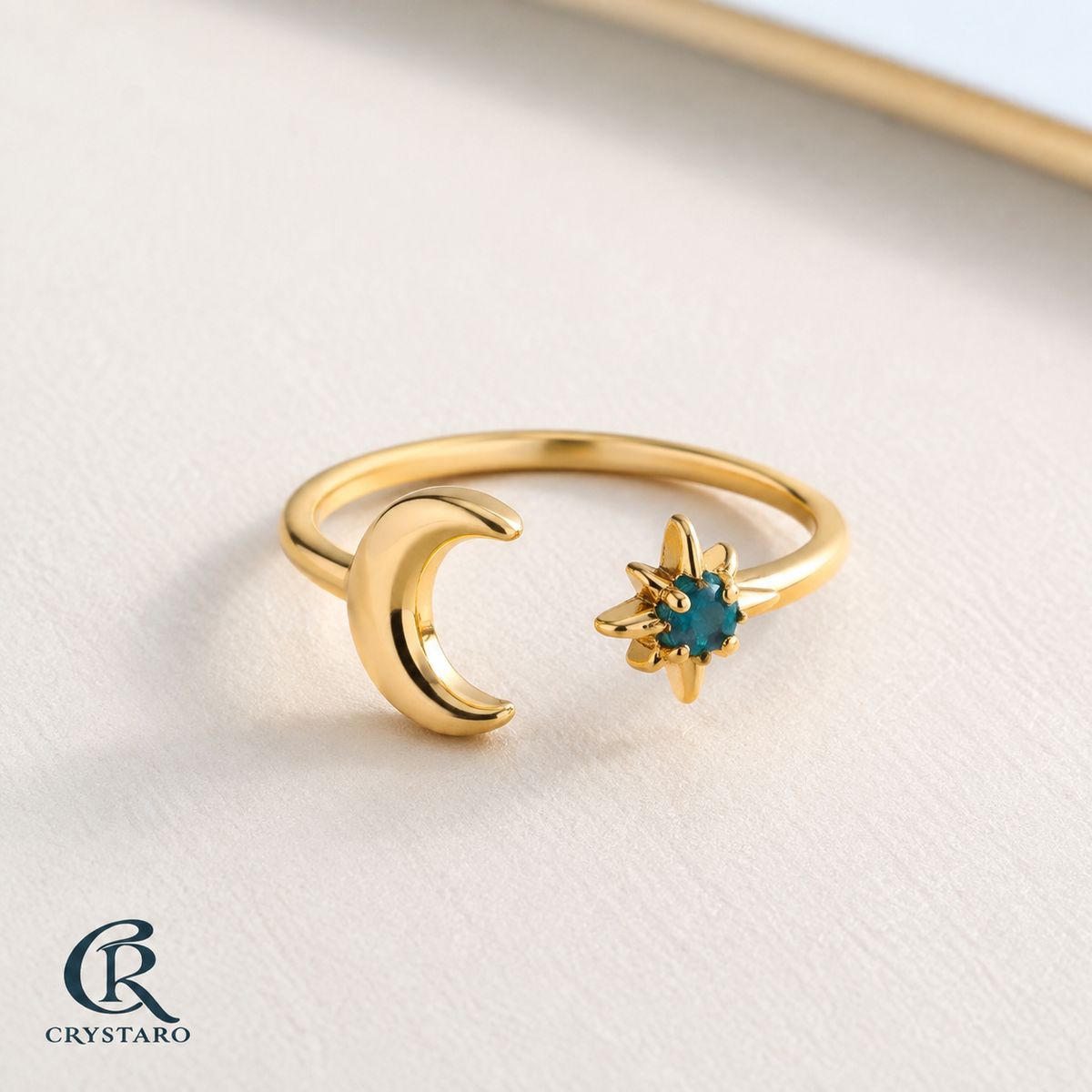 Moon and Star Open Ring — product hero — CRYSTARO