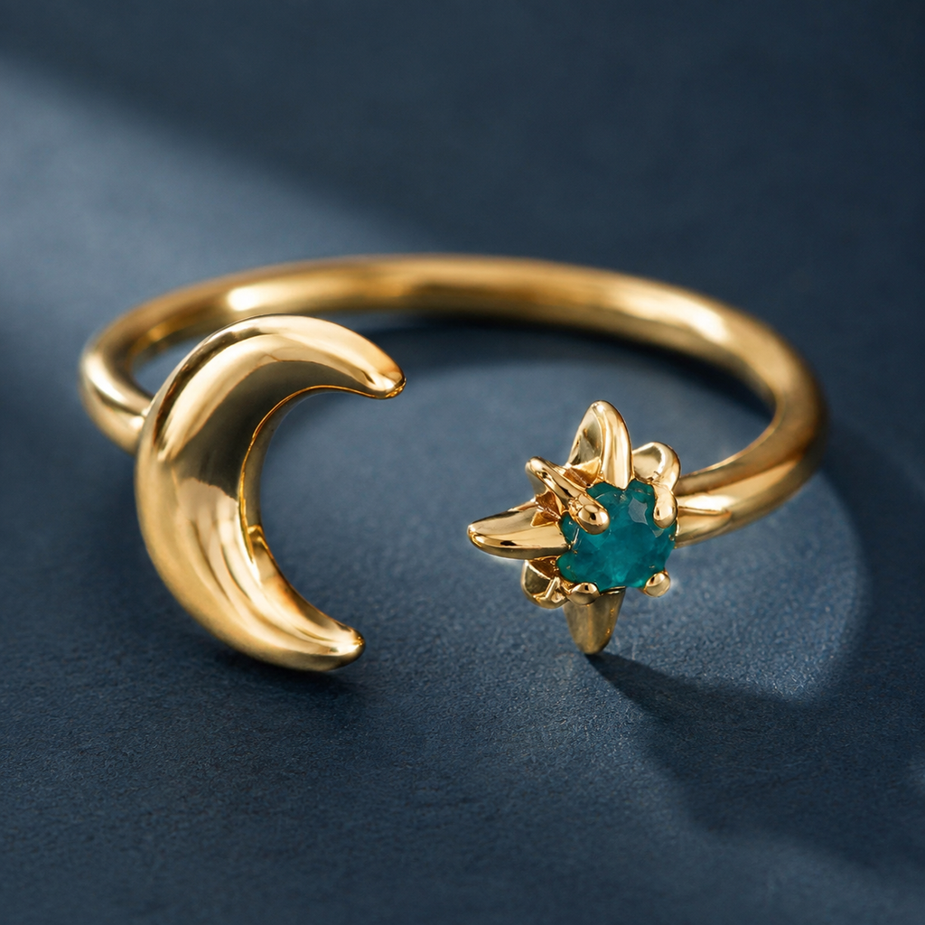 Moon and Star Open Ring — craftsmanship close-up — CRYSTARO