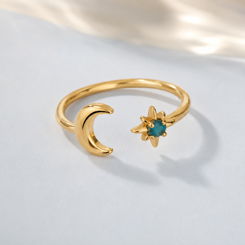 Moon and Star Open Ring — angle and structure view — CRYSTARO