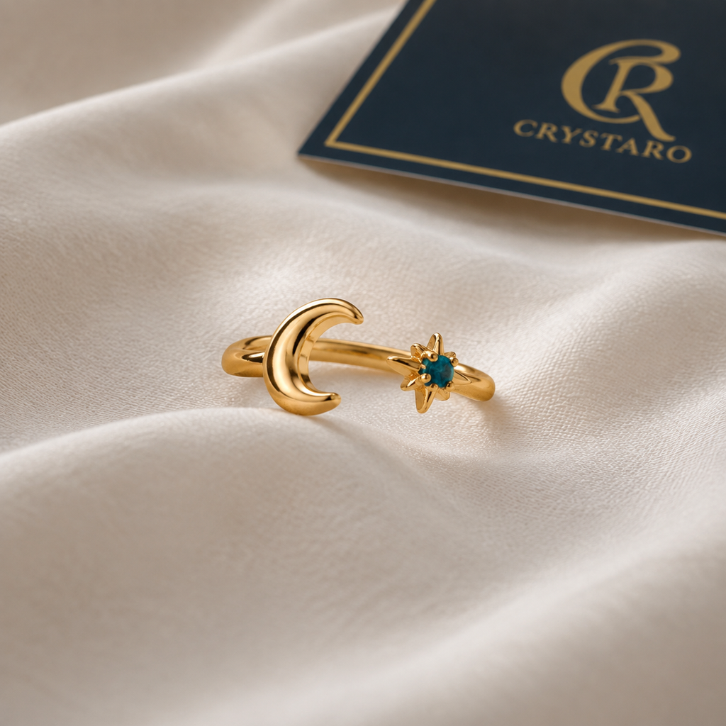 Moon and Star Open Ring — styled product still life — CRYSTARO