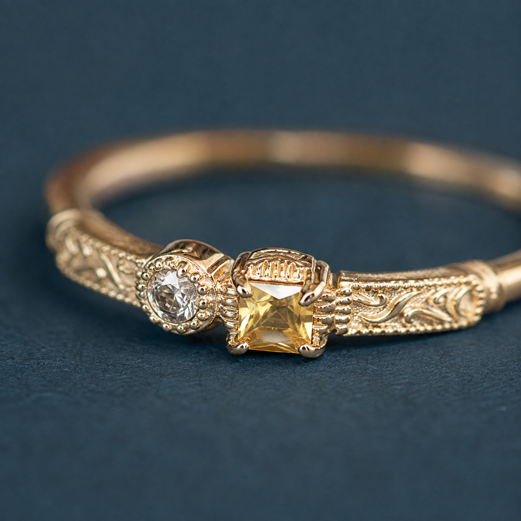 Three Stone Crystal Band Ring — craftsmanship close-up — CRYSTARO