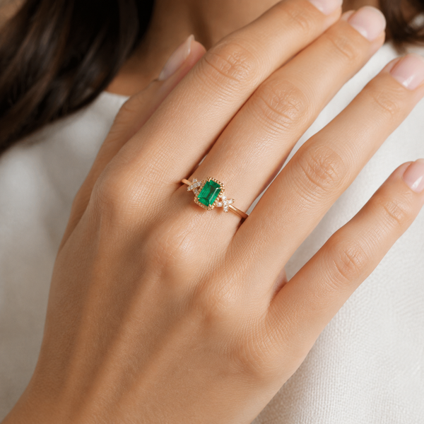 Emerald Green Statement Ring — wearing view — CRYSTARO