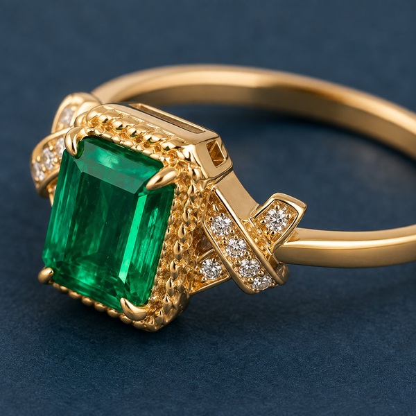 Emerald Green Statement Ring — craftsmanship close-up — CRYSTARO