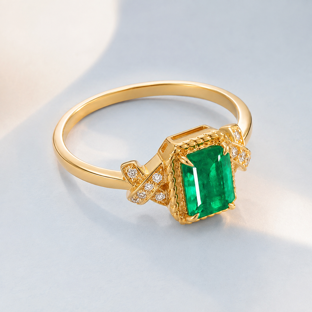 Emerald Green Statement Ring — angle and structure view — CRYSTARO