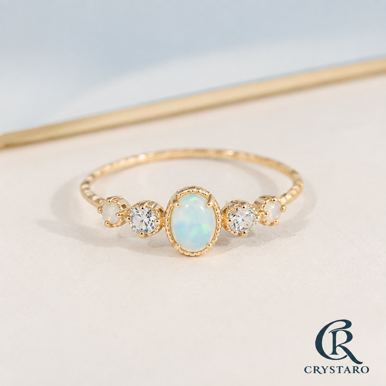 Opal-Look Bezel Delicate Ring — product hero — CRYSTARO