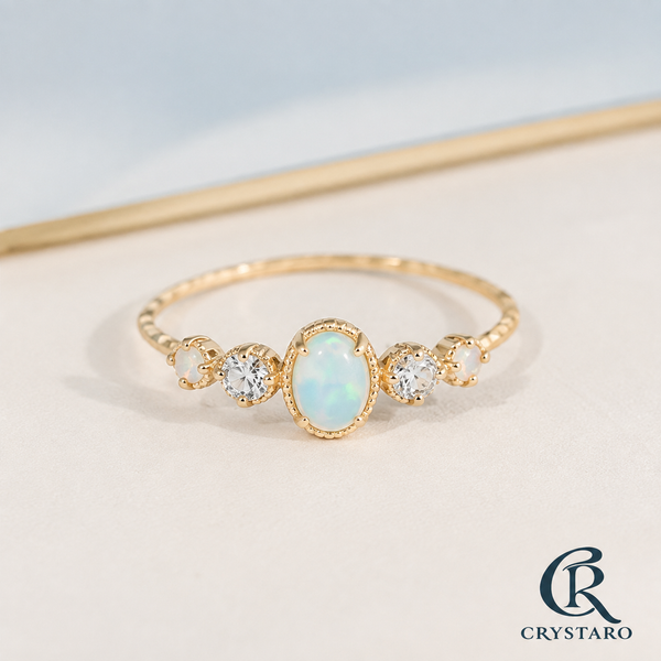 Opal-Look Bezel Delicate Ring — product hero — CRYSTARO