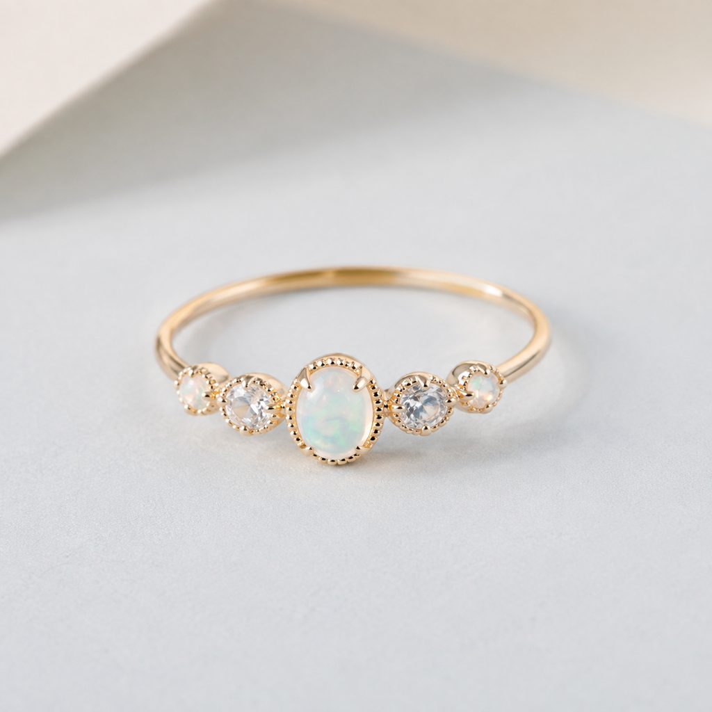 Opal-Look Bezel Delicate Ring — angle and structure view — CRYSTARO